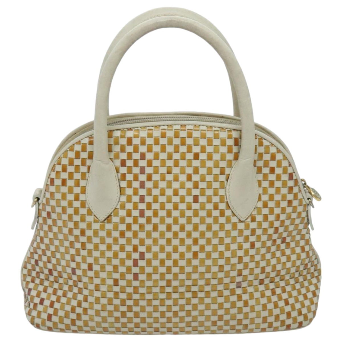 FENDI Hand Bag Leather White Brown ti2186