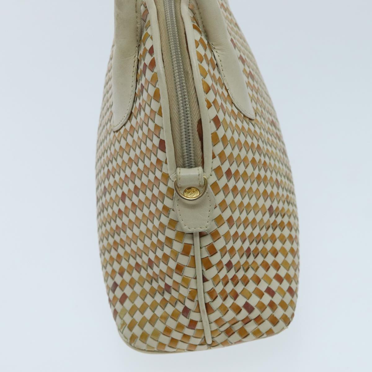 FENDI Hand Bag Leather White Brown ti2186