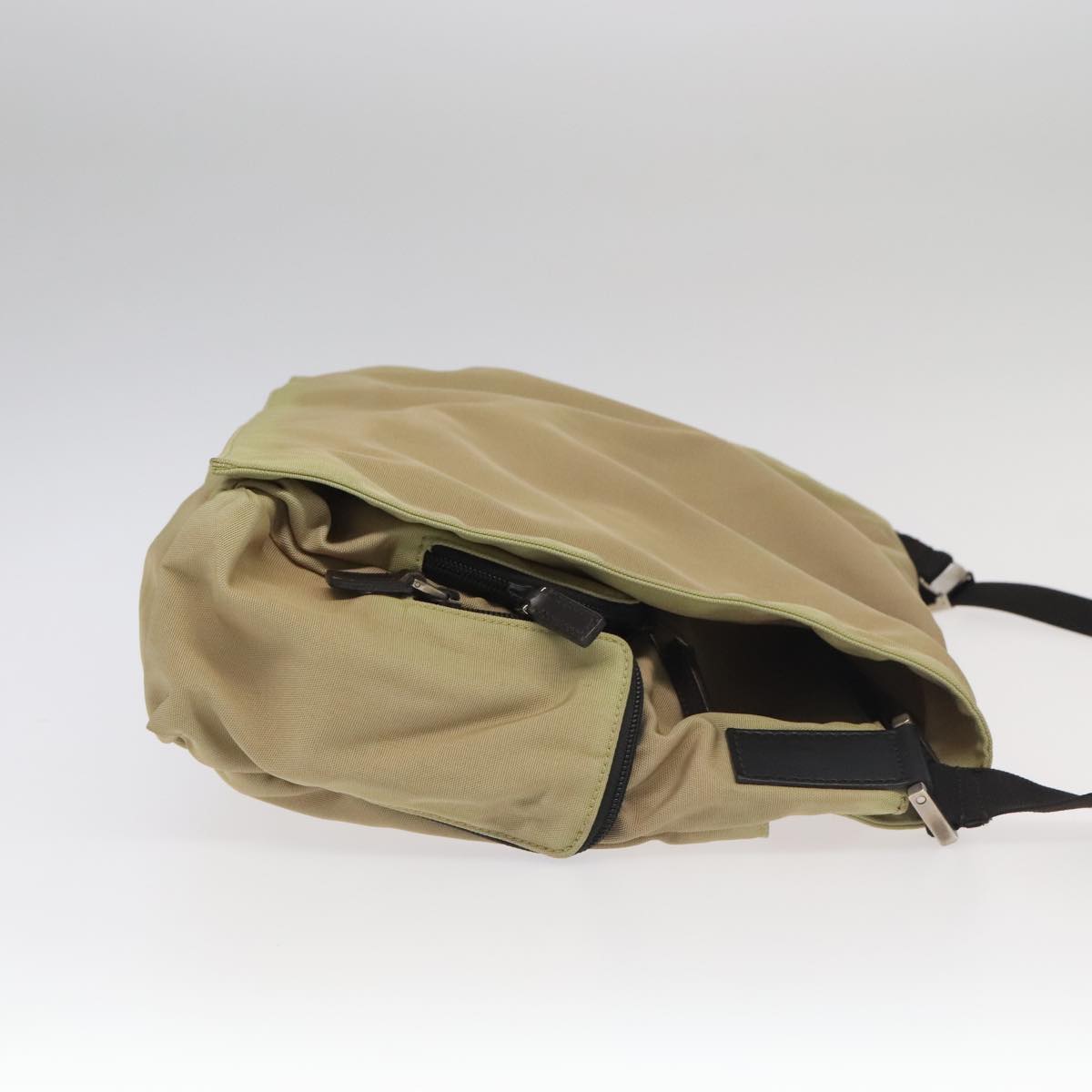 GUCCI Shoulder Bag Nylon Beige Dark Brown Silver 019.0340 ti2214