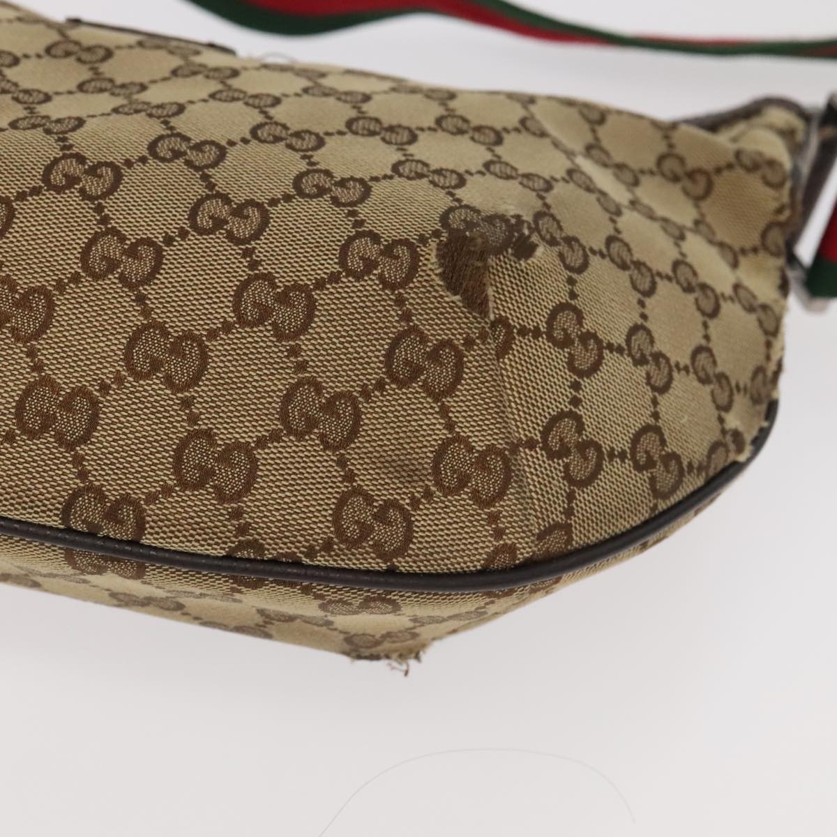 GUCCI GG Canvas Web Sherry Line Shoulder Bag Beige Silver 181092 ti2224