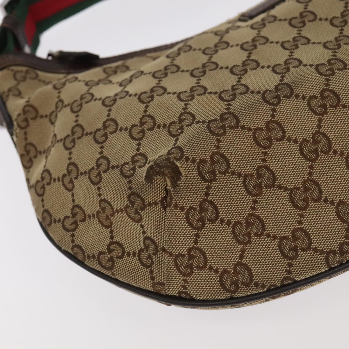 GUCCI GG Canvas Web Sherry Line Shoulder Bag Beige Silver 181092 ti2224