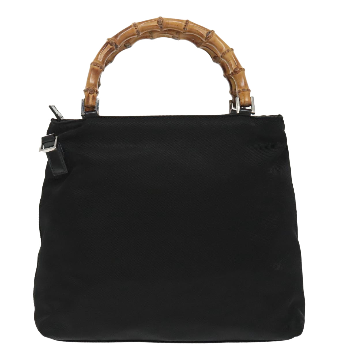 GUCCI Bamboo Hand Bag Nylon Leather 2way Black Silver ti2317
