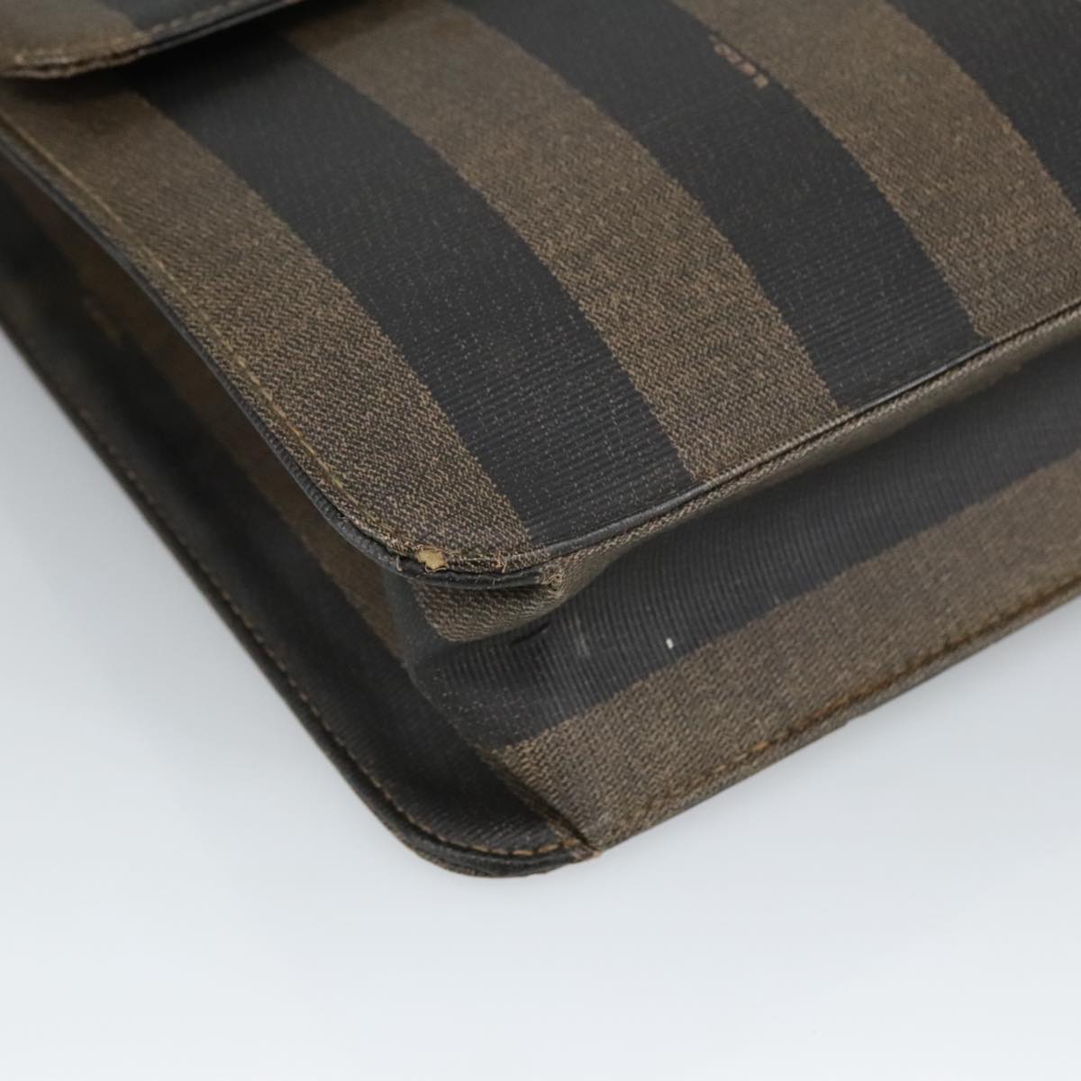 FENDI Pecan Canvas Business Bag PVC Leather Brown Black Gold ti2321