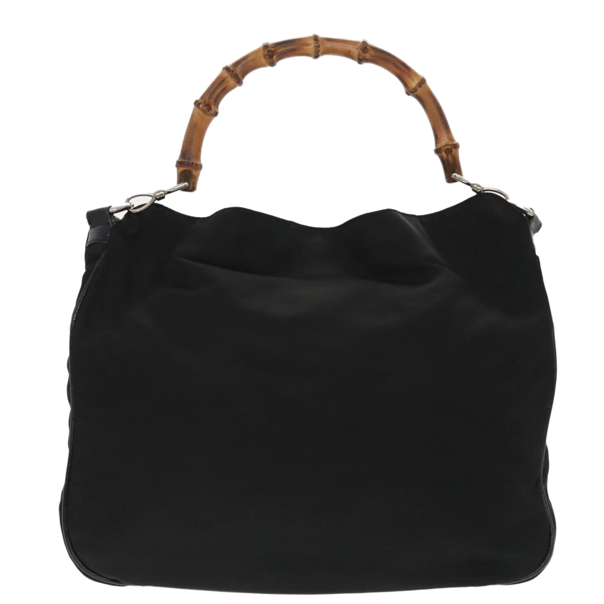 GUCCI Bamboo Hand Bag Nylon Leather 2way Black Silver ti2334
