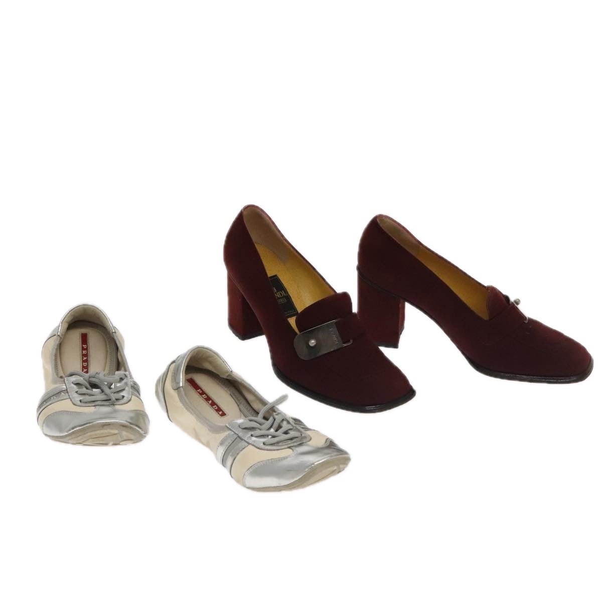 FENDI PRADA pumps Leather Suede 2Set Silver Red ti2529