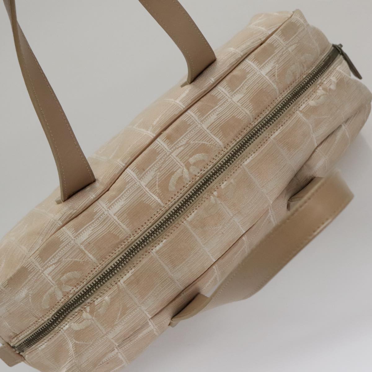 CHANEL New Travel line Hand Bag Nylon Beige CC ti2607