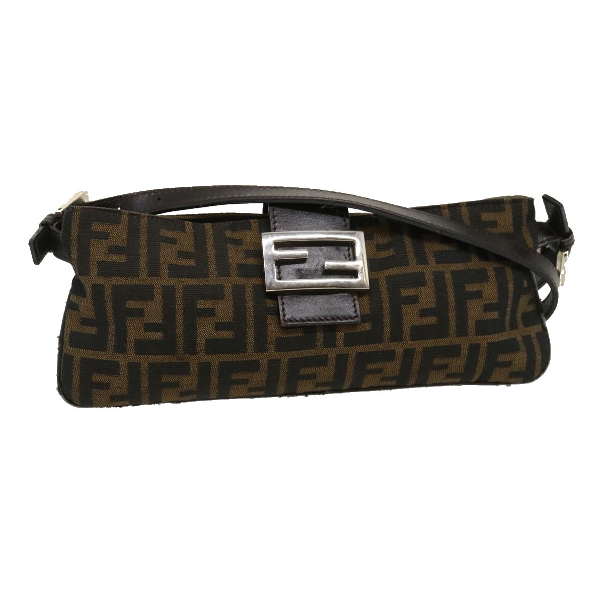 FENDI Zucca Canvas Mamma Baguette Shoulder Bag Brown Black ti617