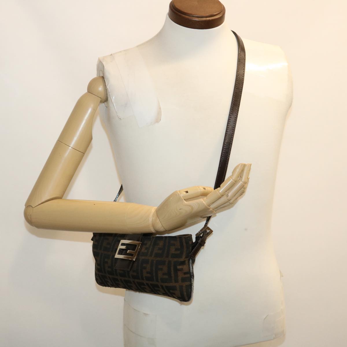 FENDI Zucca Canvas Mamma Baguette Shoulder Bag Brown Black ti617
