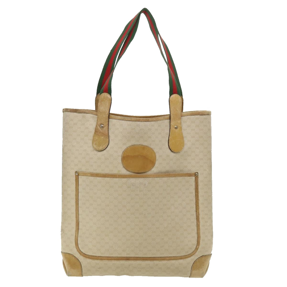 GUCCI Micro GG Canvas Web Sherry Line Tote Bag Beige Red 29040223 ti672