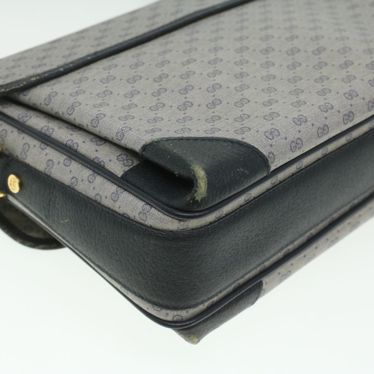 GUCCI Micro GG Canvas Shoulder Bag PVC Leather Navy ti884