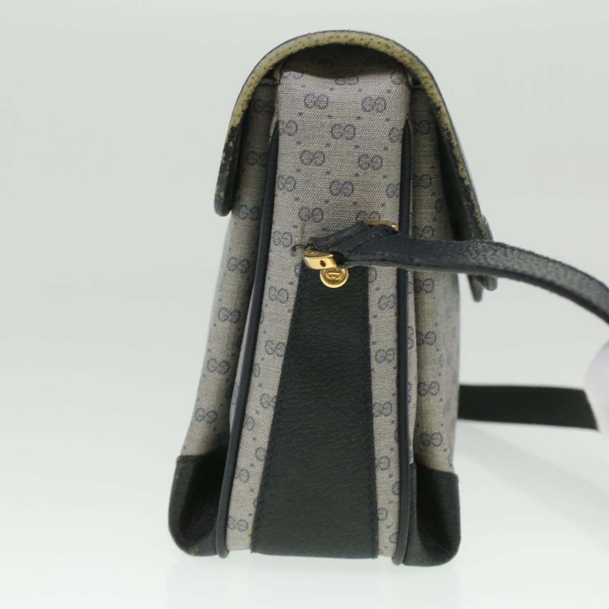 GUCCI Micro GG Canvas Shoulder Bag PVC Leather Navy ti884