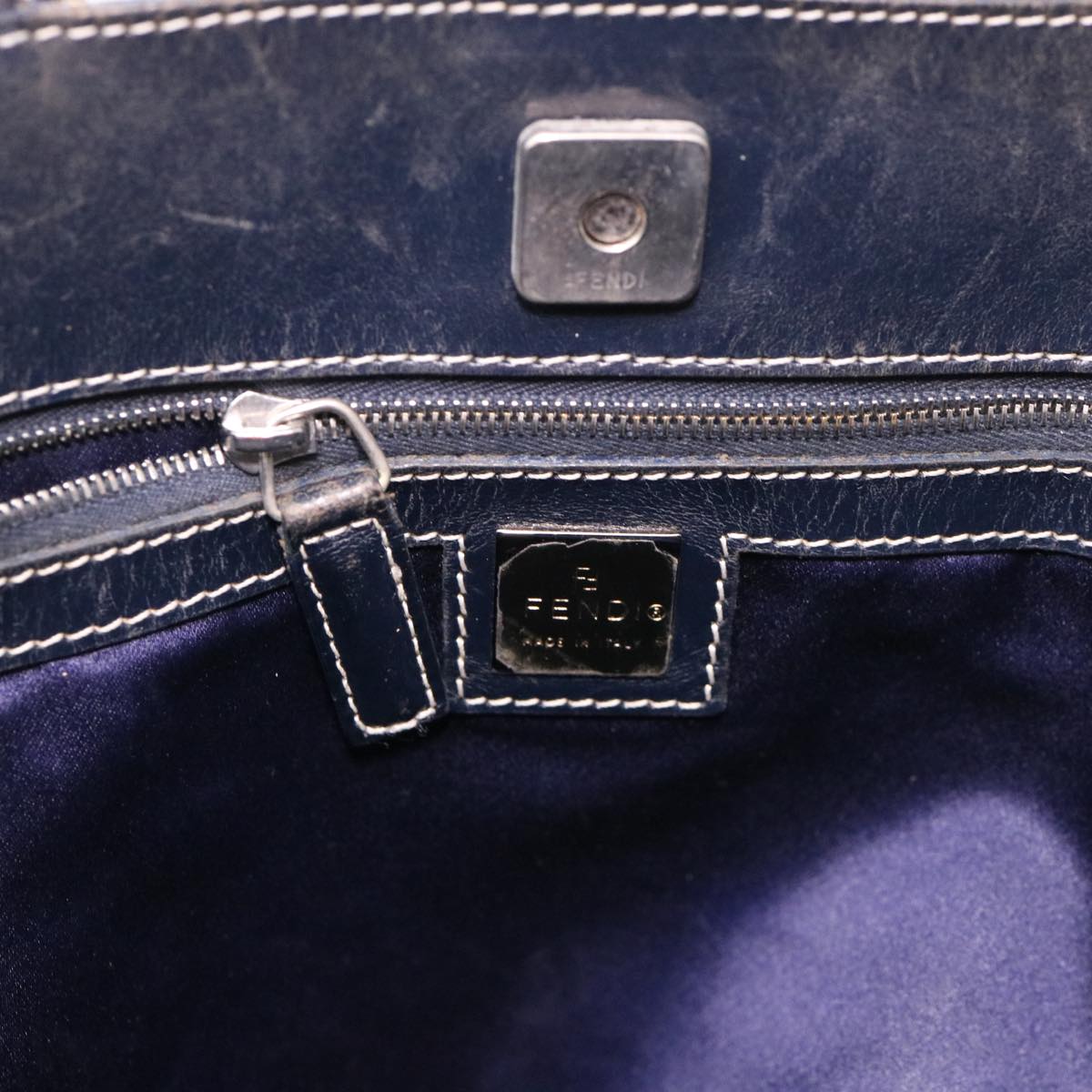FENDI Zucchino Canvas Tote Bag Nylon Navy ti968