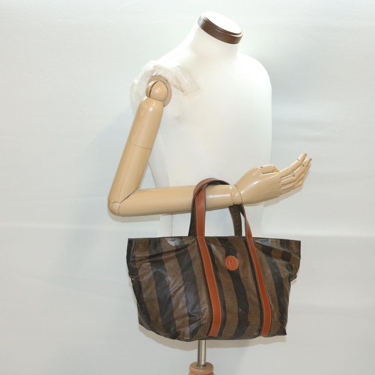 FENDI Pecan Canvas Hand Bag Nylon Black Brown ti988