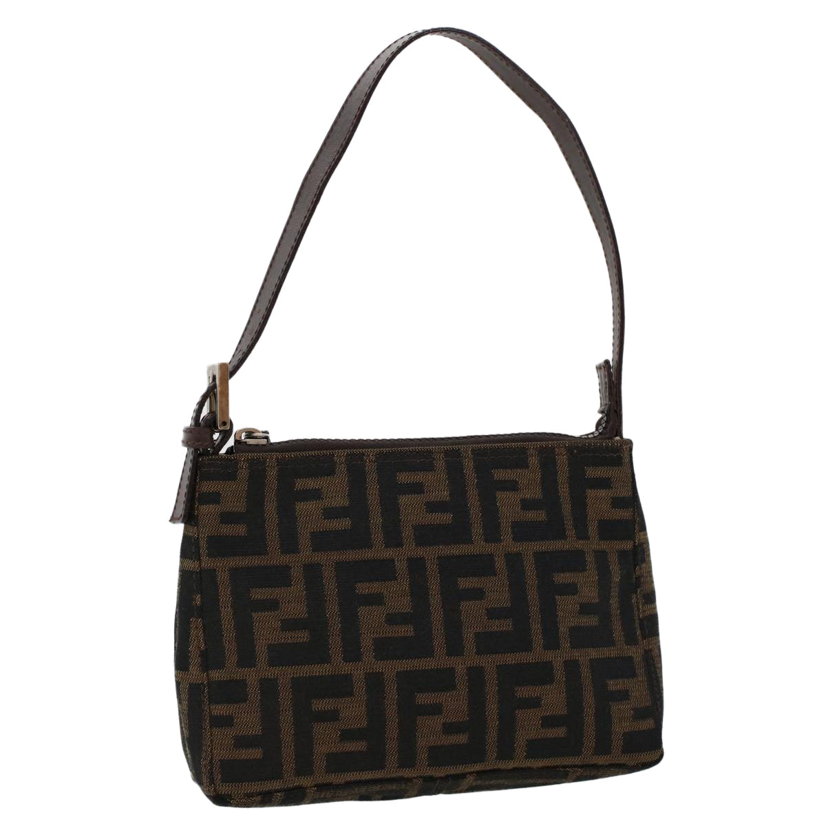 FENDI Zucca Canvas Shoulder Bag Black Brown uy115