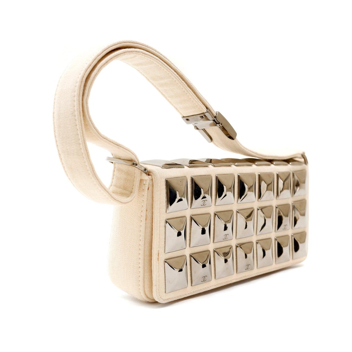 Chanel Ivory Jersey Evening Bag with Mirrored Pyramid Studs