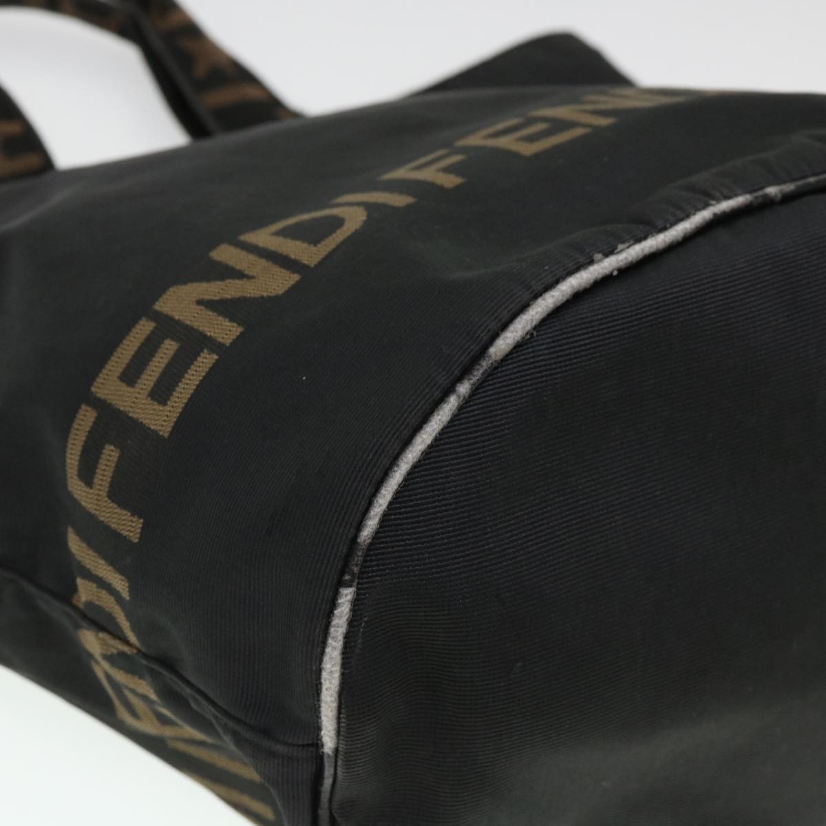 FENDI Hand Bag Nylon Brown Black yb047