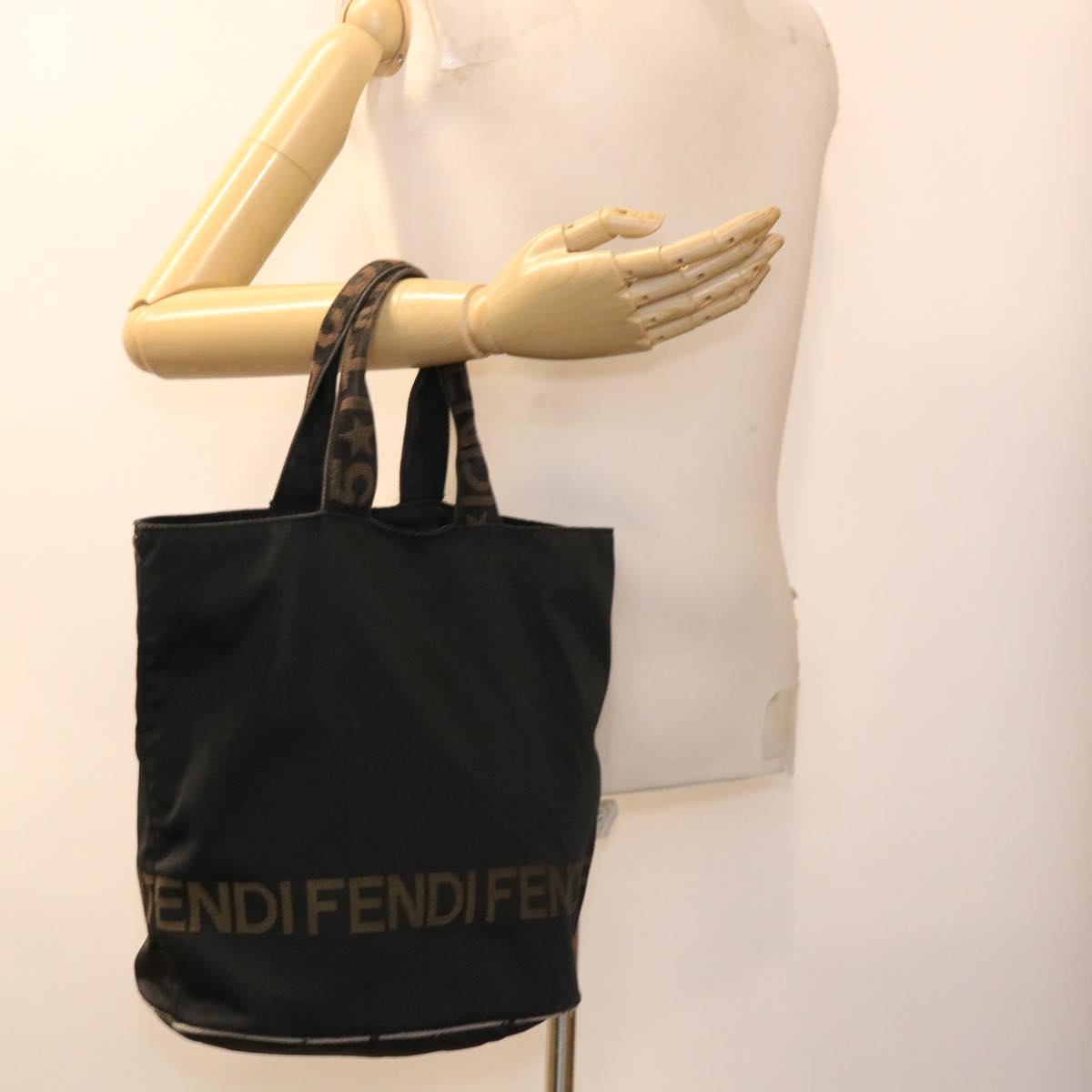 FENDI Hand Bag Nylon Brown Black yb047