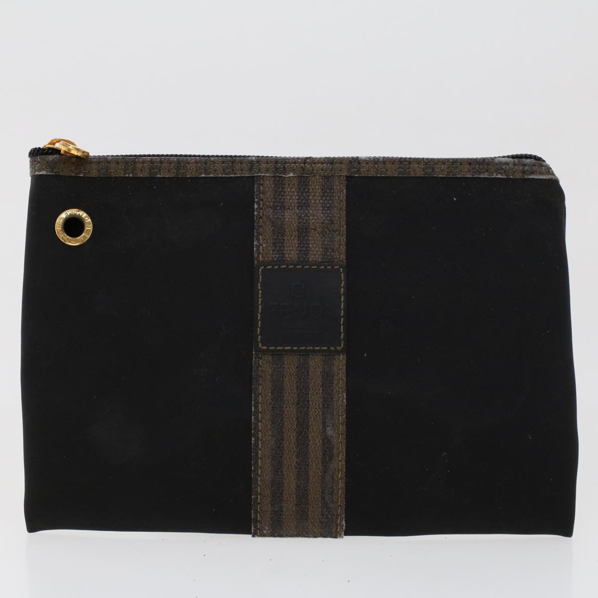 FENDI Pecan Canvas Pouch Hand Bag 3Set Black Brown yb206