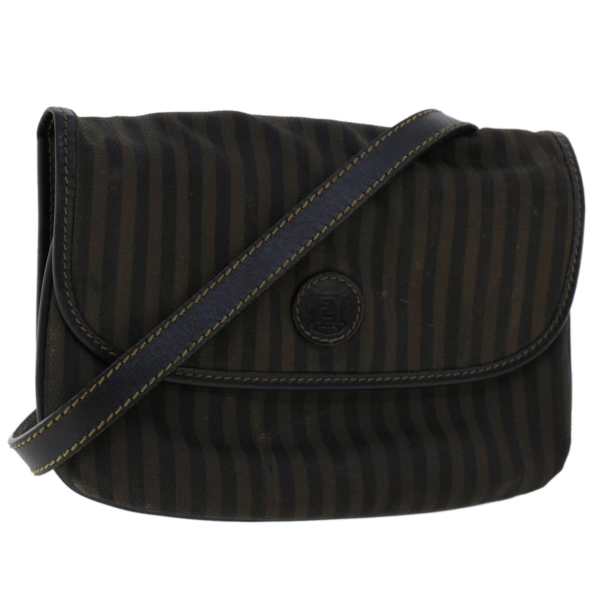 FENDI Pecan Canvas Shoulder Bag Leather Black Brown yb229