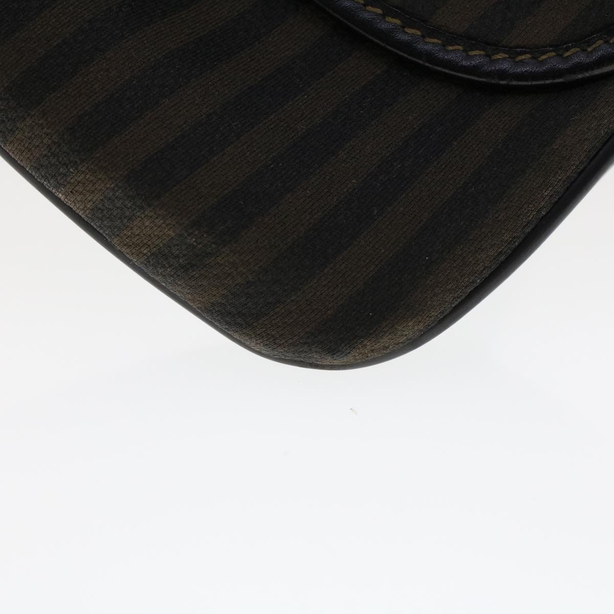 FENDI Pecan Canvas Shoulder Bag Leather Black Brown yb229