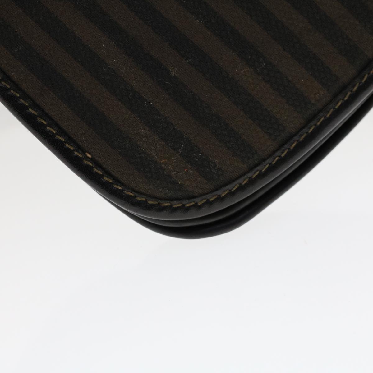 FENDI Pecan Canvas Shoulder Bag Leather Black Brown yb229