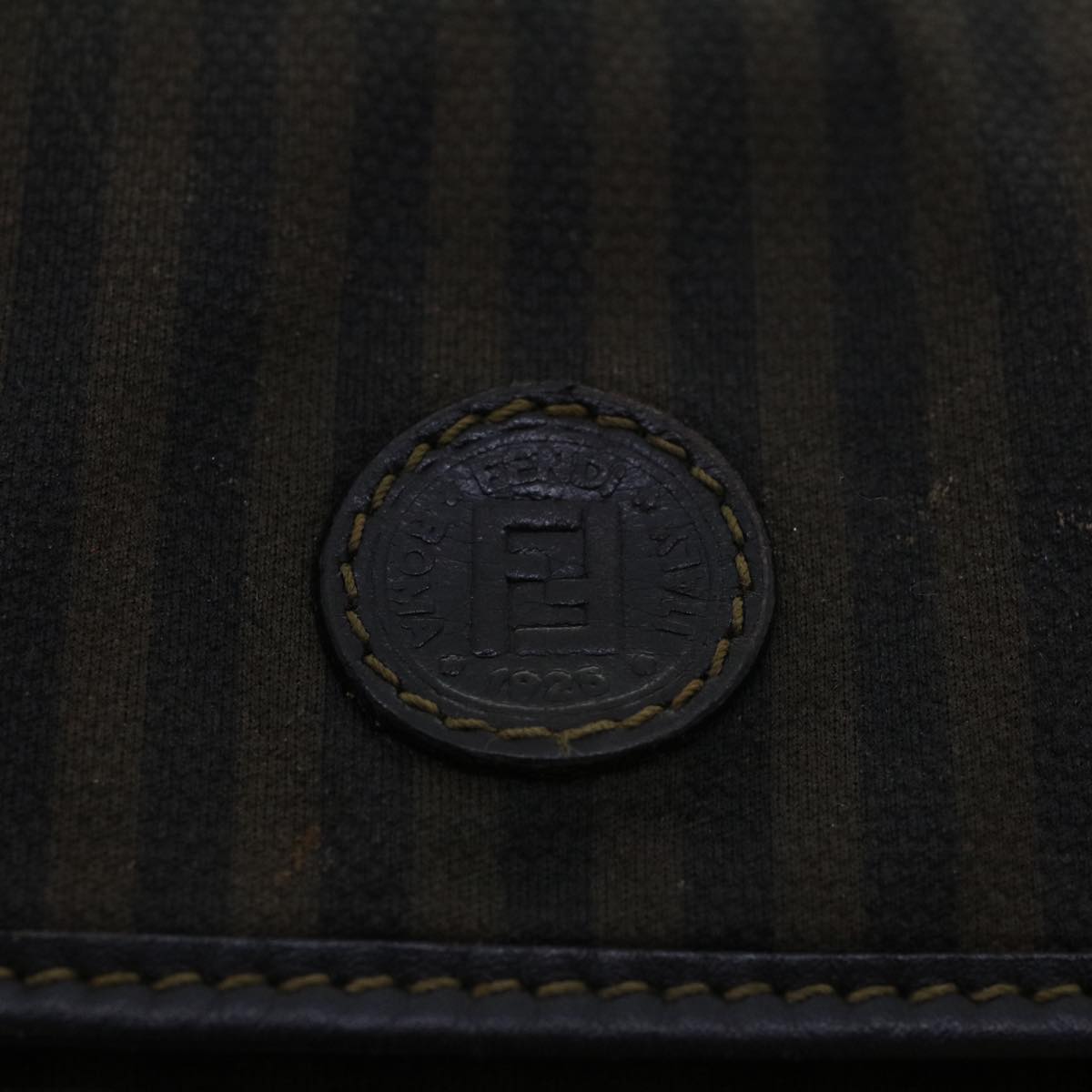 FENDI Pecan Canvas Shoulder Bag Leather Black Brown yb229