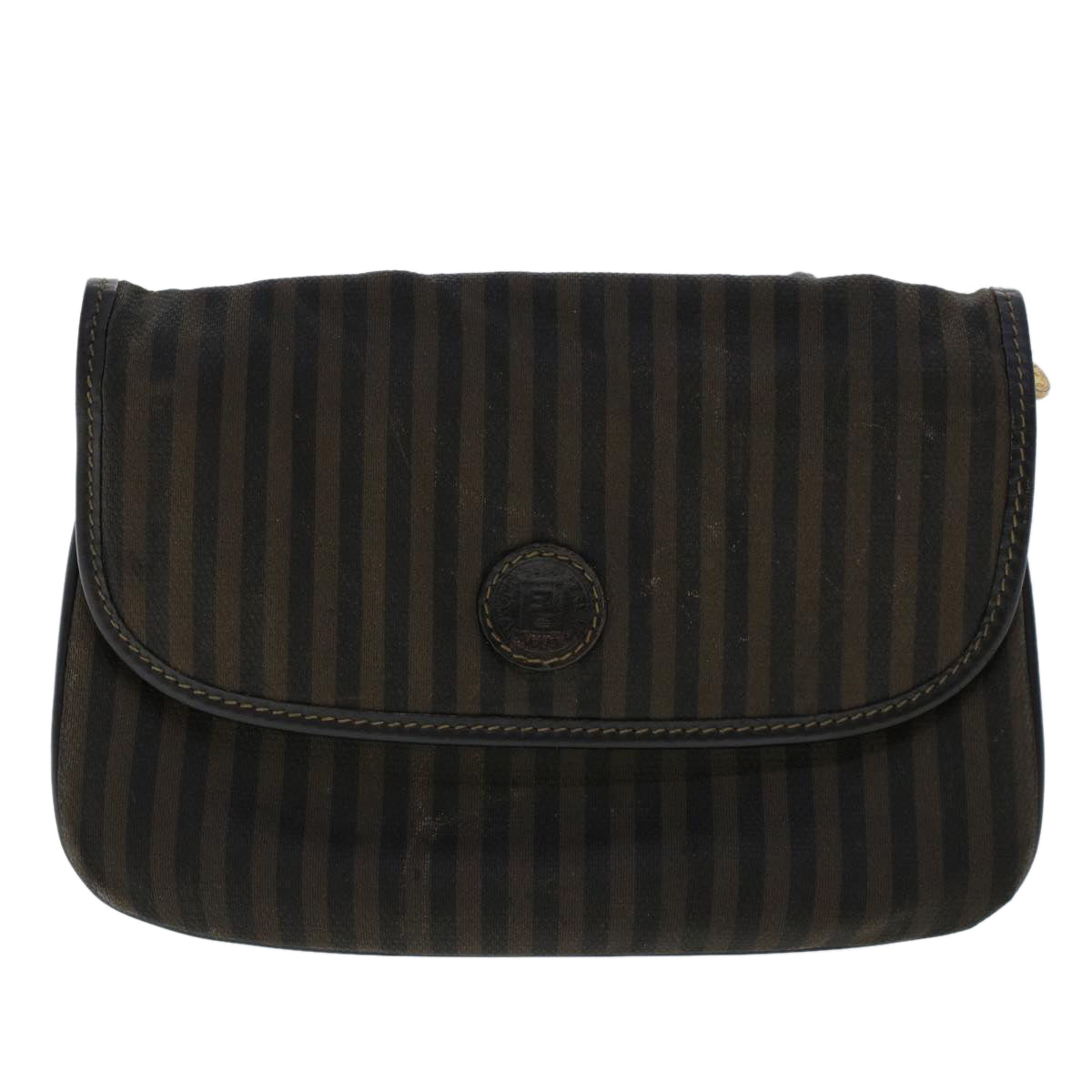 FENDI Pecan Canvas Shoulder Bag Leather Black Brown yb229