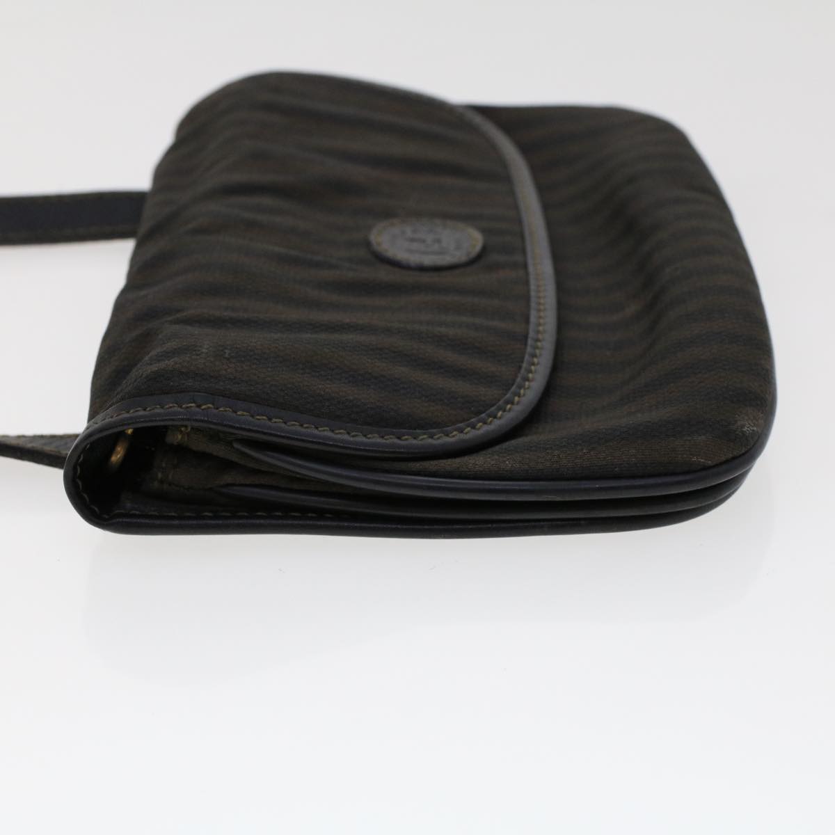 FENDI Pecan Canvas Shoulder Bag Leather Black Brown yb229