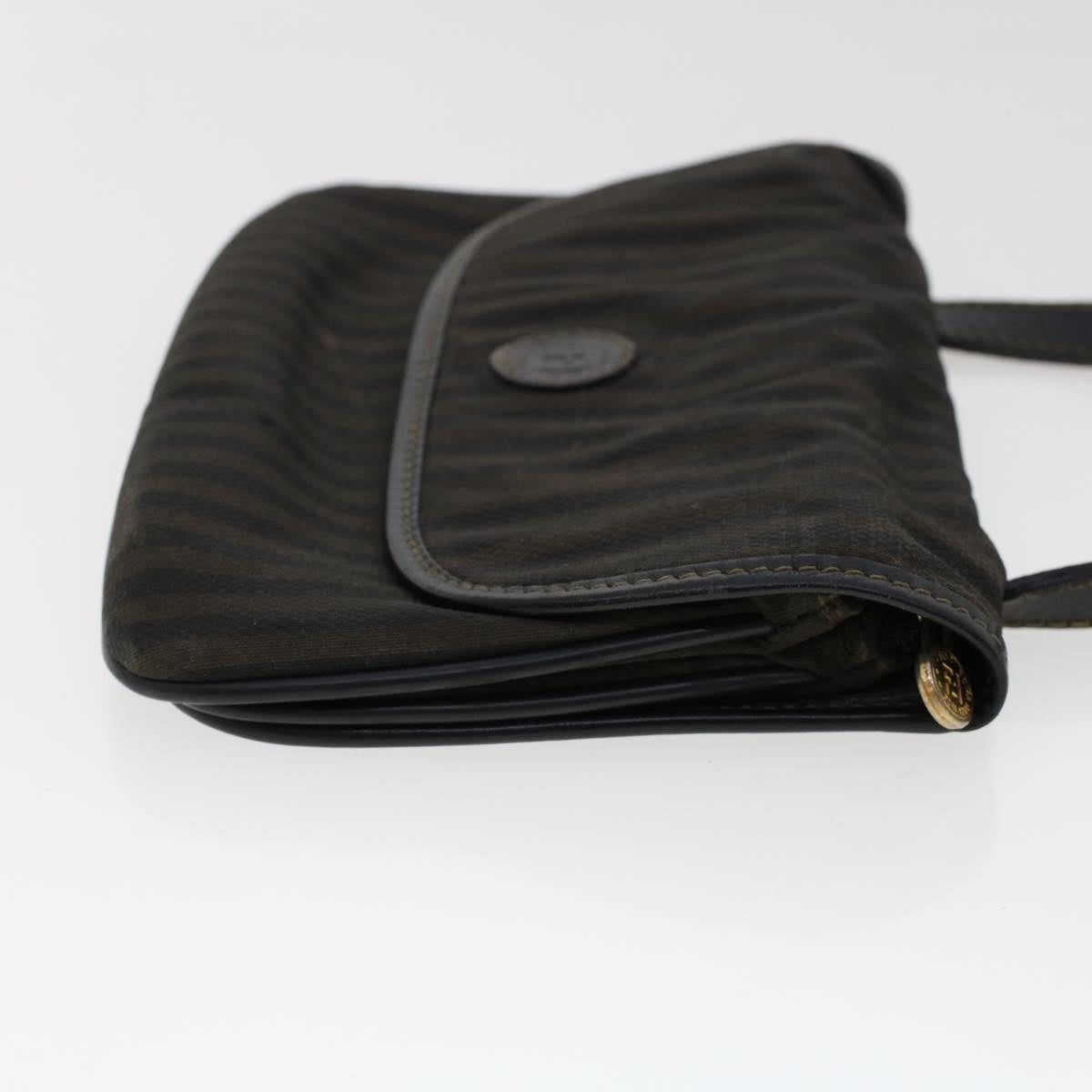 FENDI Pecan Canvas Shoulder Bag Leather Black Brown yb229