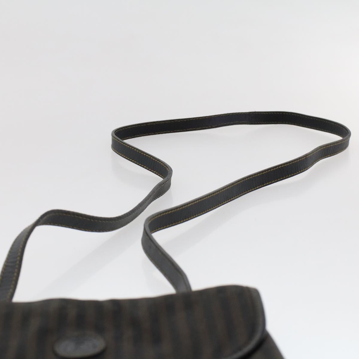 FENDI Pecan Canvas Shoulder Bag Leather Black Brown yb229