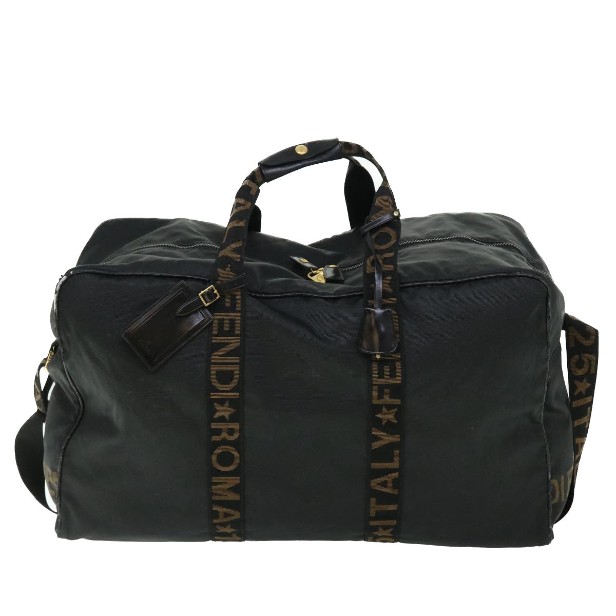 FENDI Boston Bag Nylon 2way Black Brown yb328