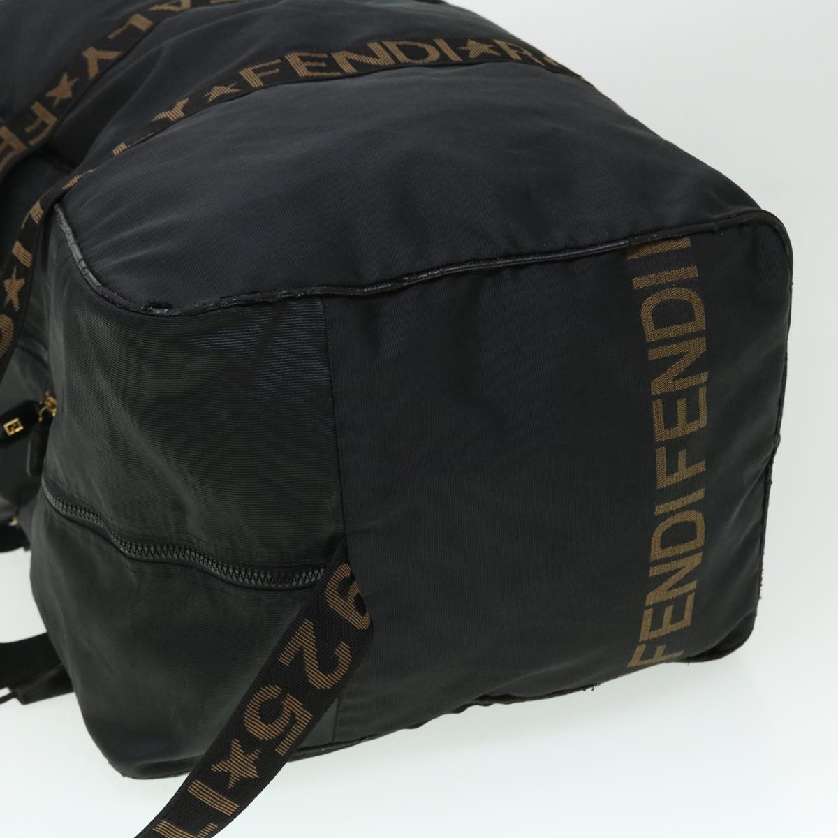 FENDI Boston Bag Nylon 2way Black Brown yb328