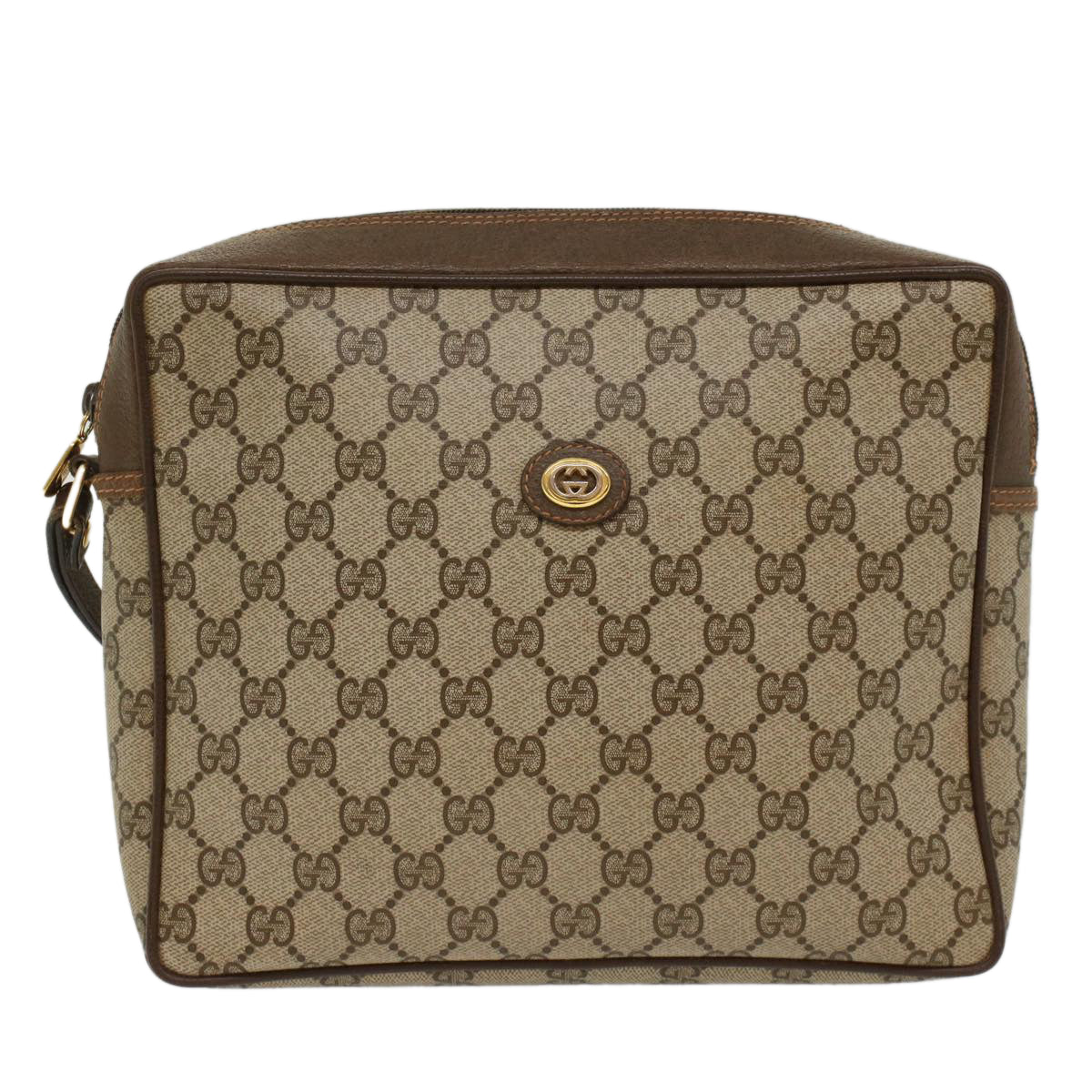 GUCCI GG Canvas Clutch Bag PVC Leather Beige yb355