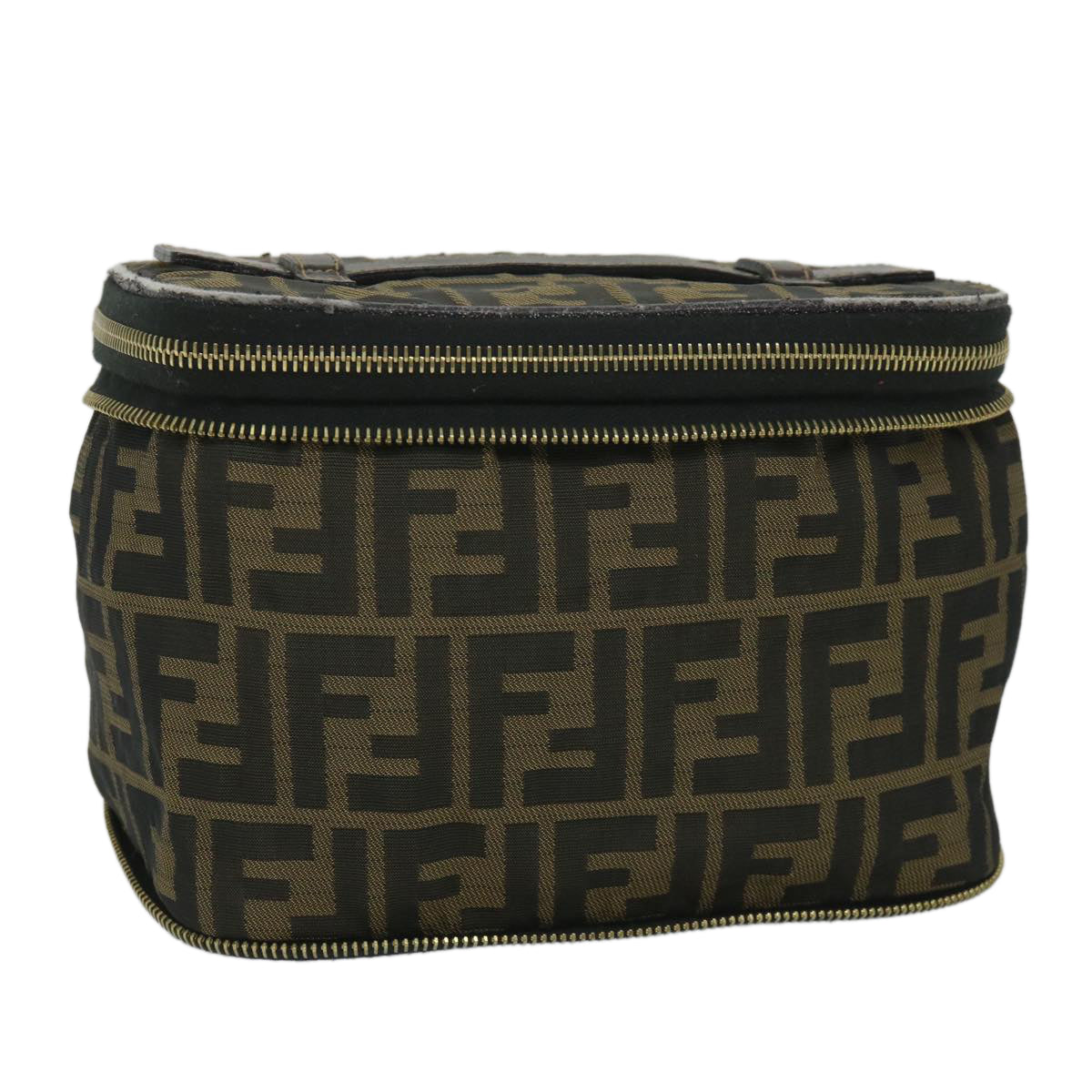 FENDI Zucca Canvas Vanity Cosmetic Pouch Black Brown yb401