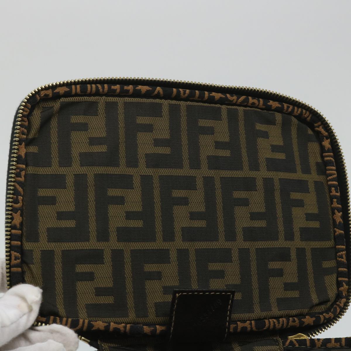 FENDI Zucca Canvas Vanity Cosmetic Pouch Black Brown yb401