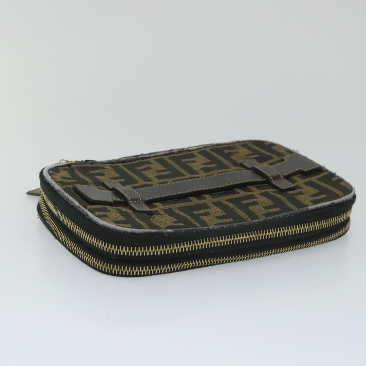 FENDI Zucca Canvas Vanity Cosmetic Pouch Black Brown yb401