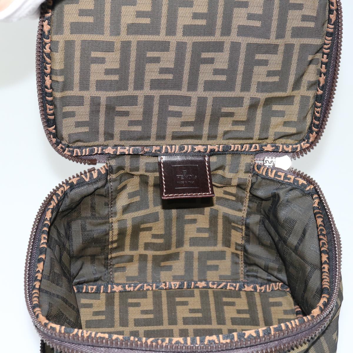 FENDI Zucca Canvas Vanity Hand Bag Brown Black