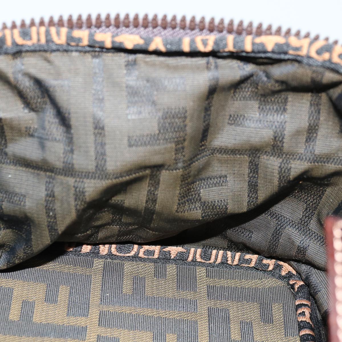 FENDI Zucca Canvas Vanity Hand Bag Brown Black