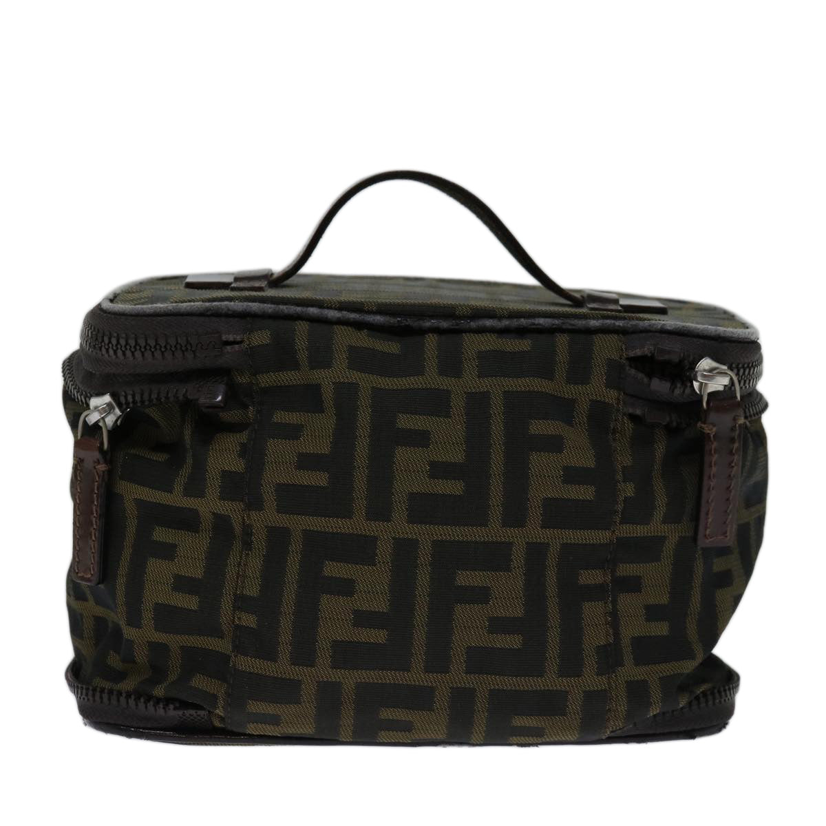 FENDI Zucca Canvas Vanity Hand Bag Brown Black