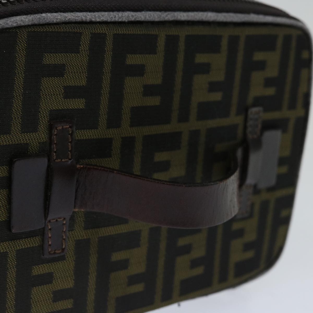 FENDI Zucca Canvas Vanity Hand Bag Brown Black