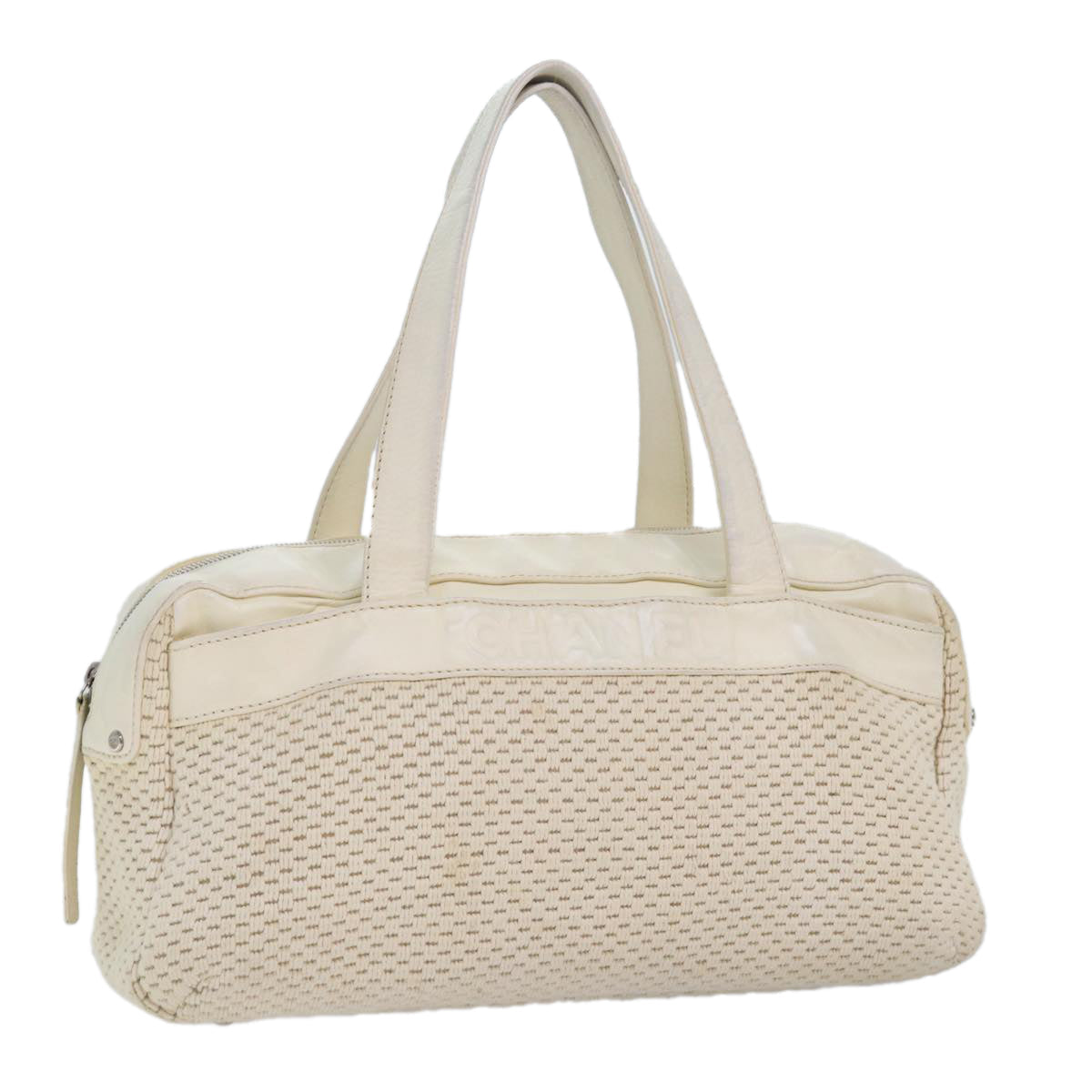 CHANEL Hand Bag Canvas Leather Beige CC yb619