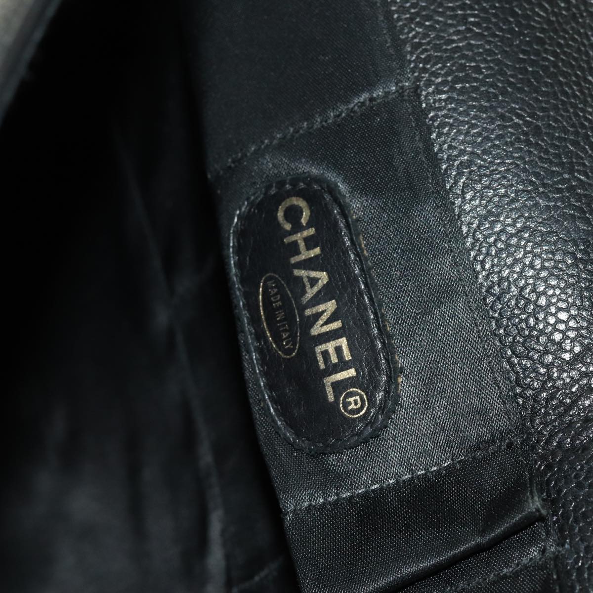 CHANEL Business Bag Caviar Skin Black Gold CC yb667