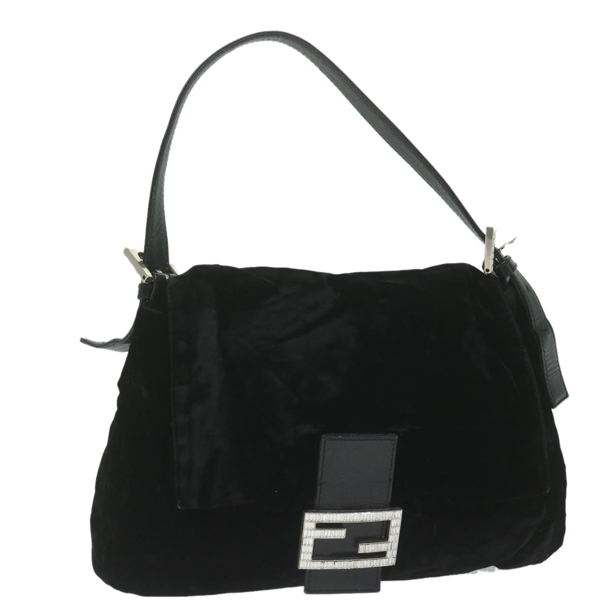 FENDI Mamma Baguette Shoulder Bag Velor Black yk10069