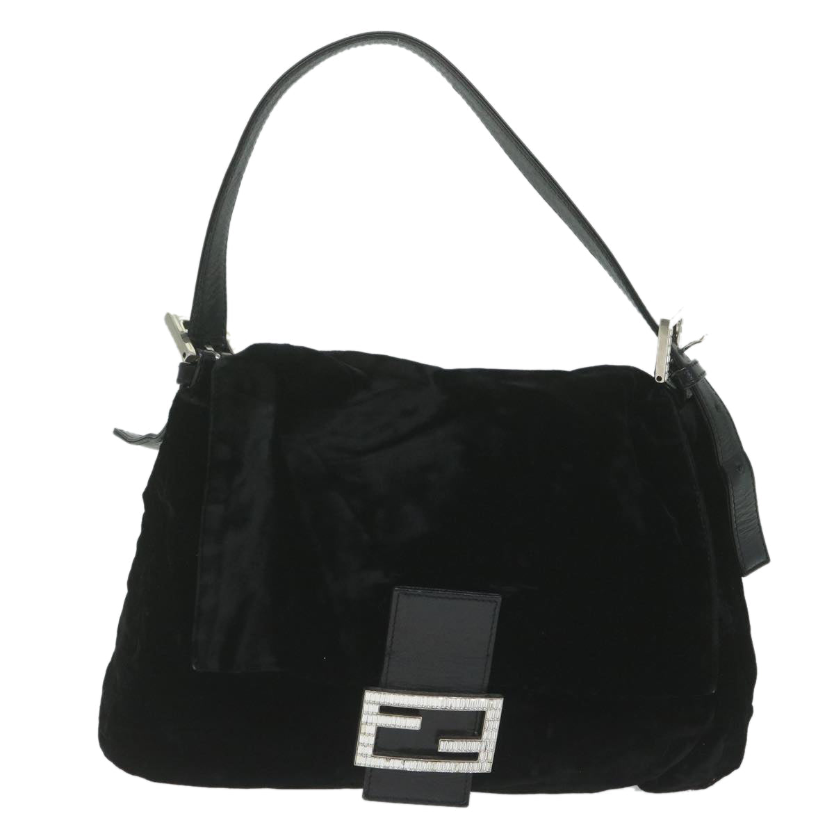 FENDI Mamma Baguette Shoulder Bag Velor Black yk10069