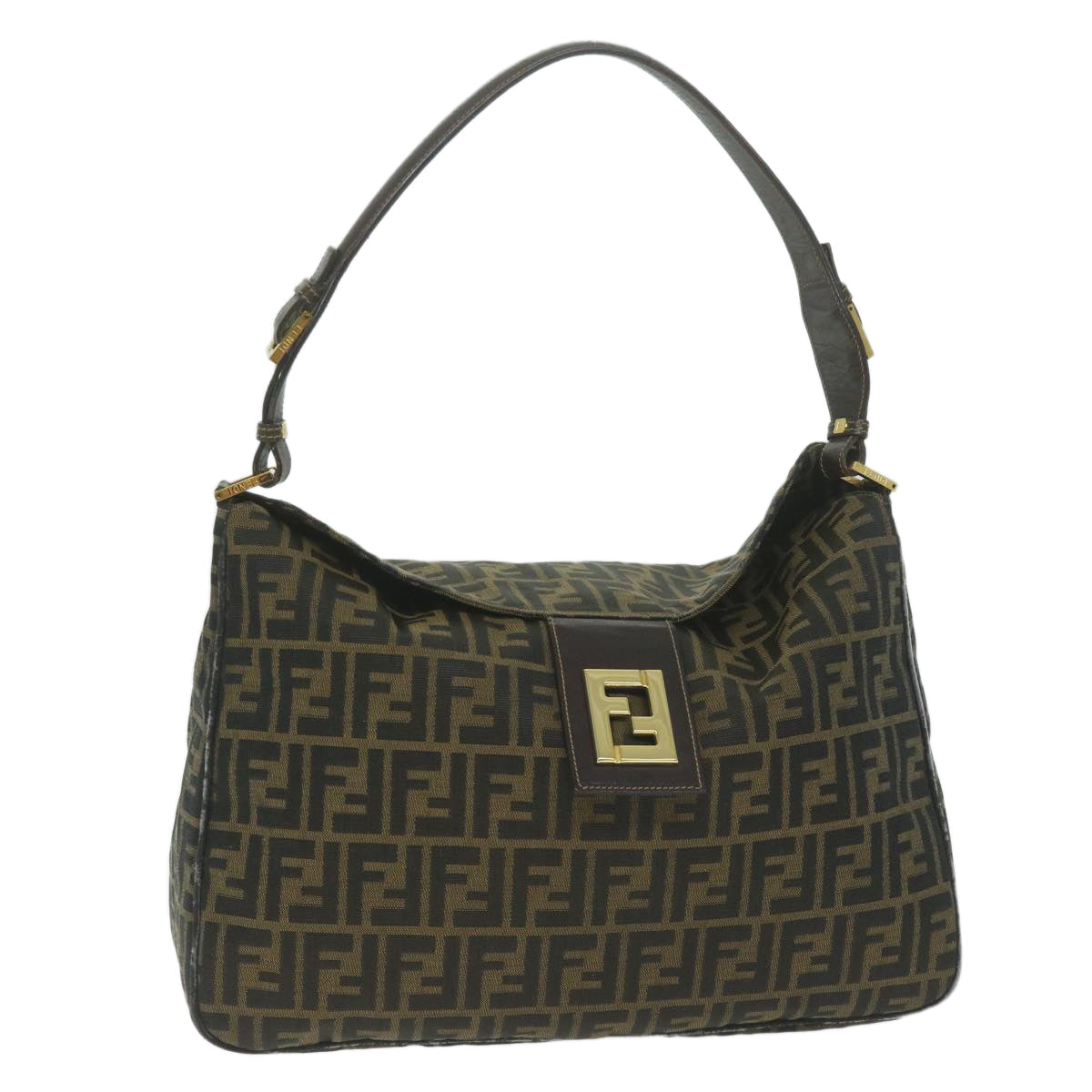 FENDI Zucca Canvas Shoulder Bag Brown Black yk10162
