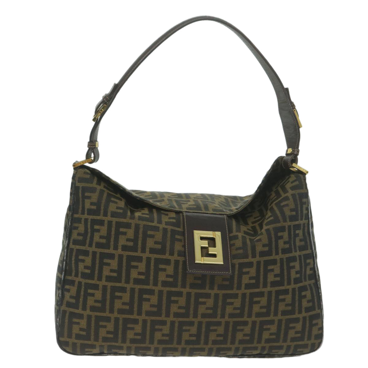 FENDI Zucca Canvas Shoulder Bag Brown Black yk10162