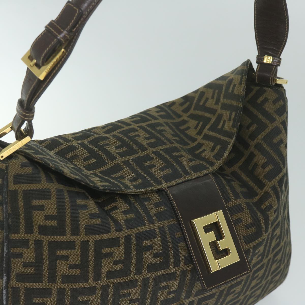 FENDI Zucca Canvas Shoulder Bag Brown Black yk10162