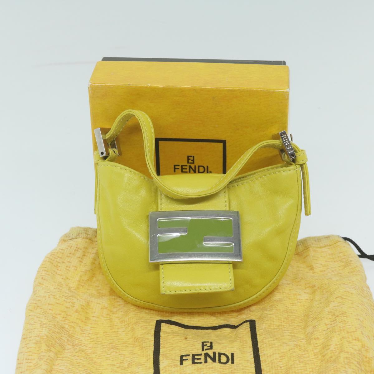 FENDI Mini Croissant Hand Bag Leather Yellow yk10174A
