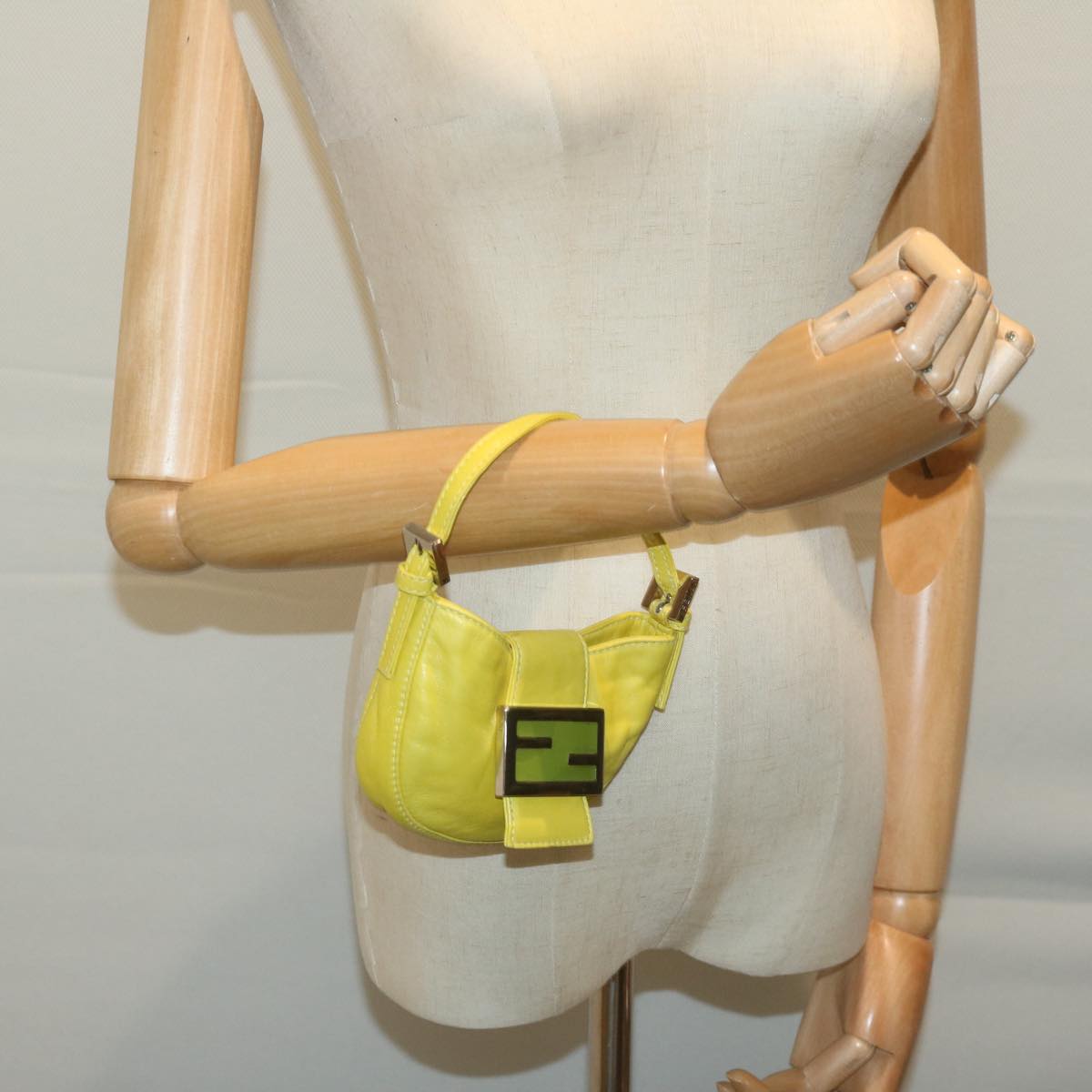 FENDI Mini Croissant Hand Bag Leather Yellow yk10174A