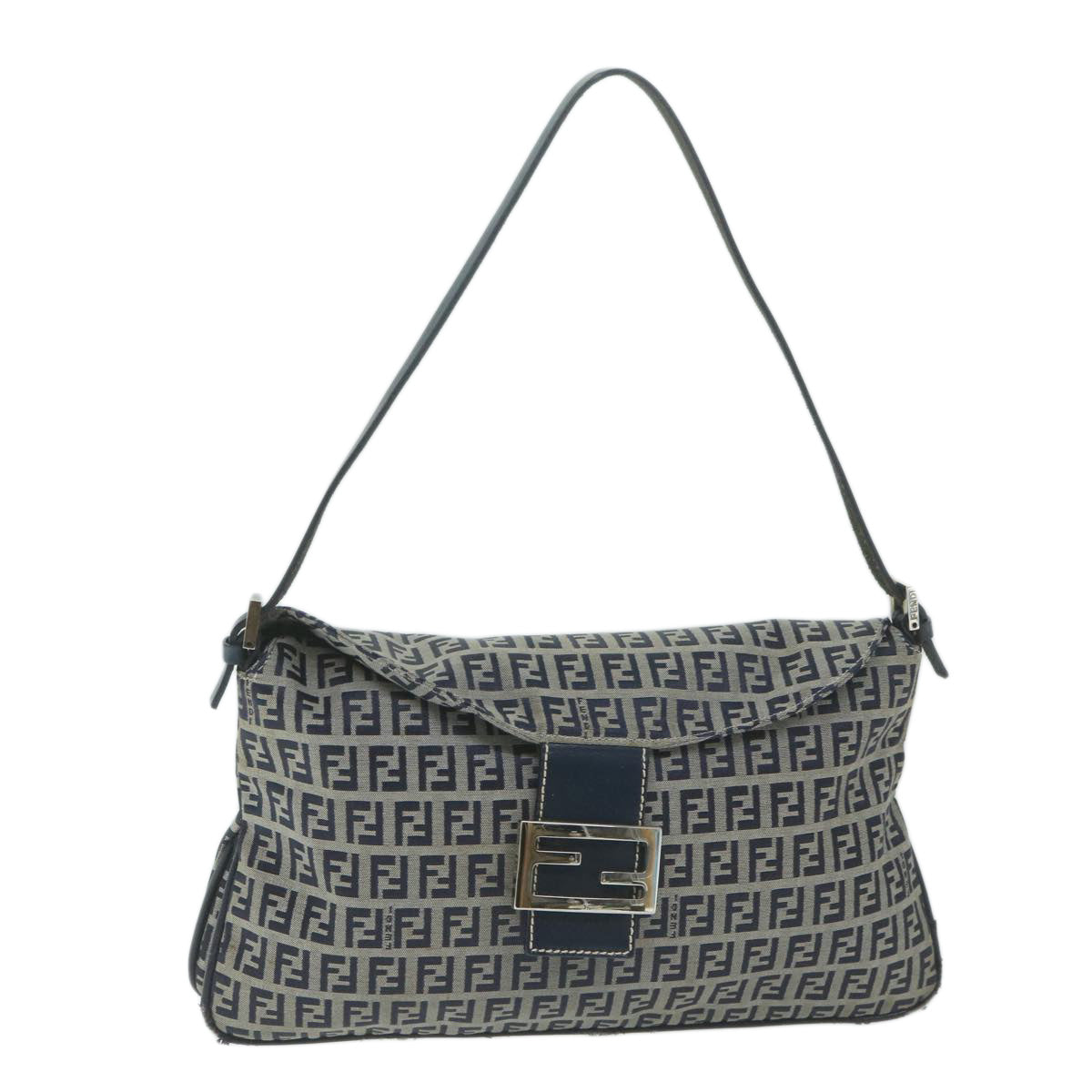 FENDI Zucchino Canvas Mamma Baguette Shoulder Bag Navy yk10215